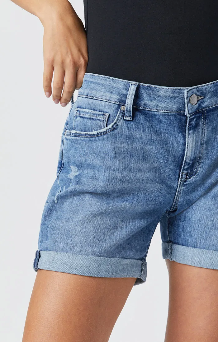 PIXIE SHORTS IN LIGHT RIPPED ORGANIC BLUE