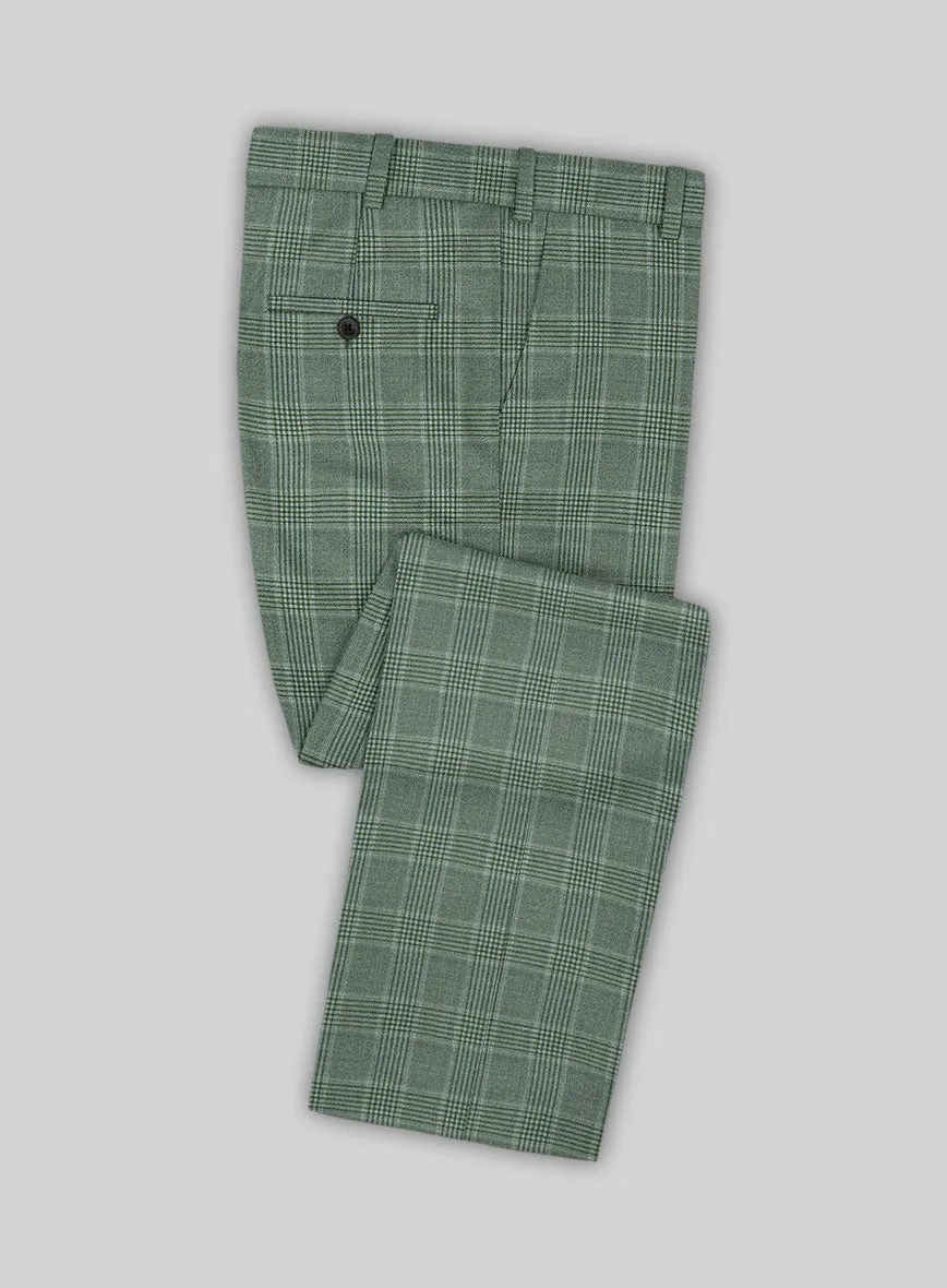 Reda Celadon Green Checks Wool Pants