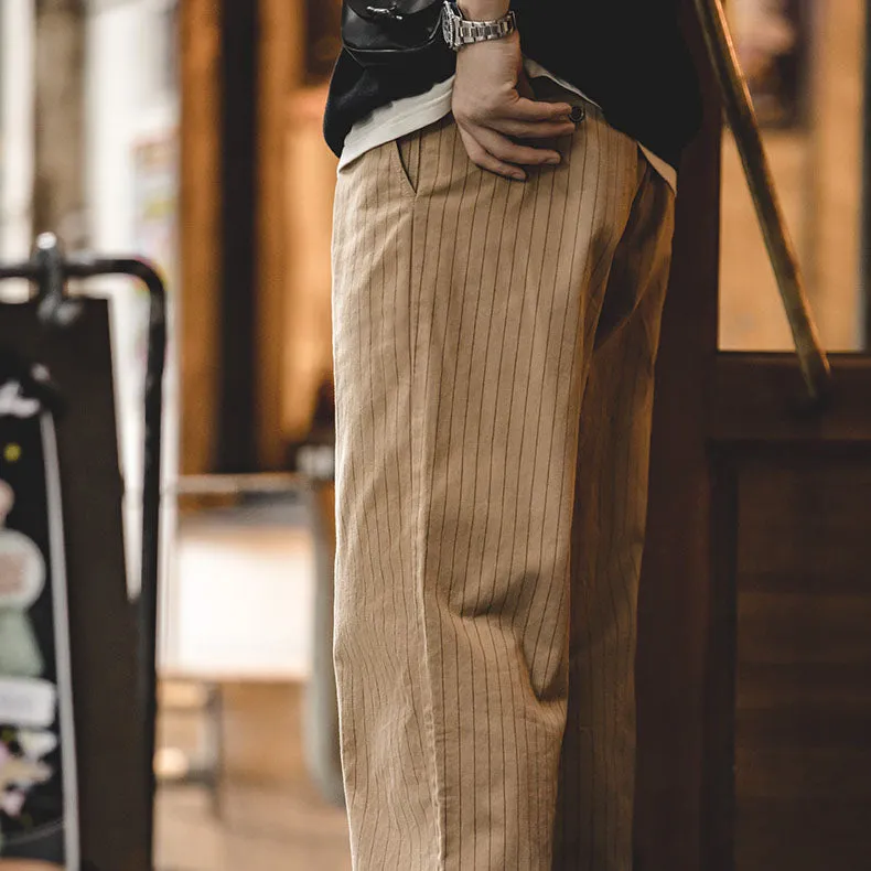 Retro Khaki Striped Casual Pants