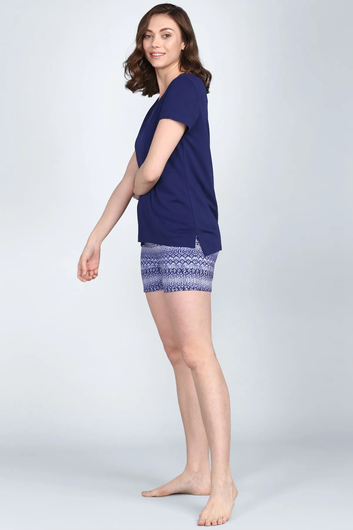 Royal Blue V-Neck Shorts Set