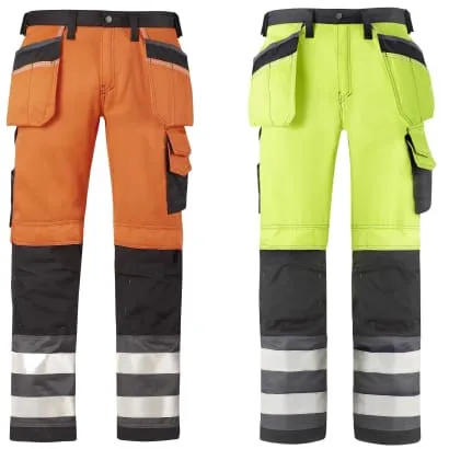 Snickers 3233 High Visibility Work Trousers with Kneepad & Holster Pockets, Class 2 -3233