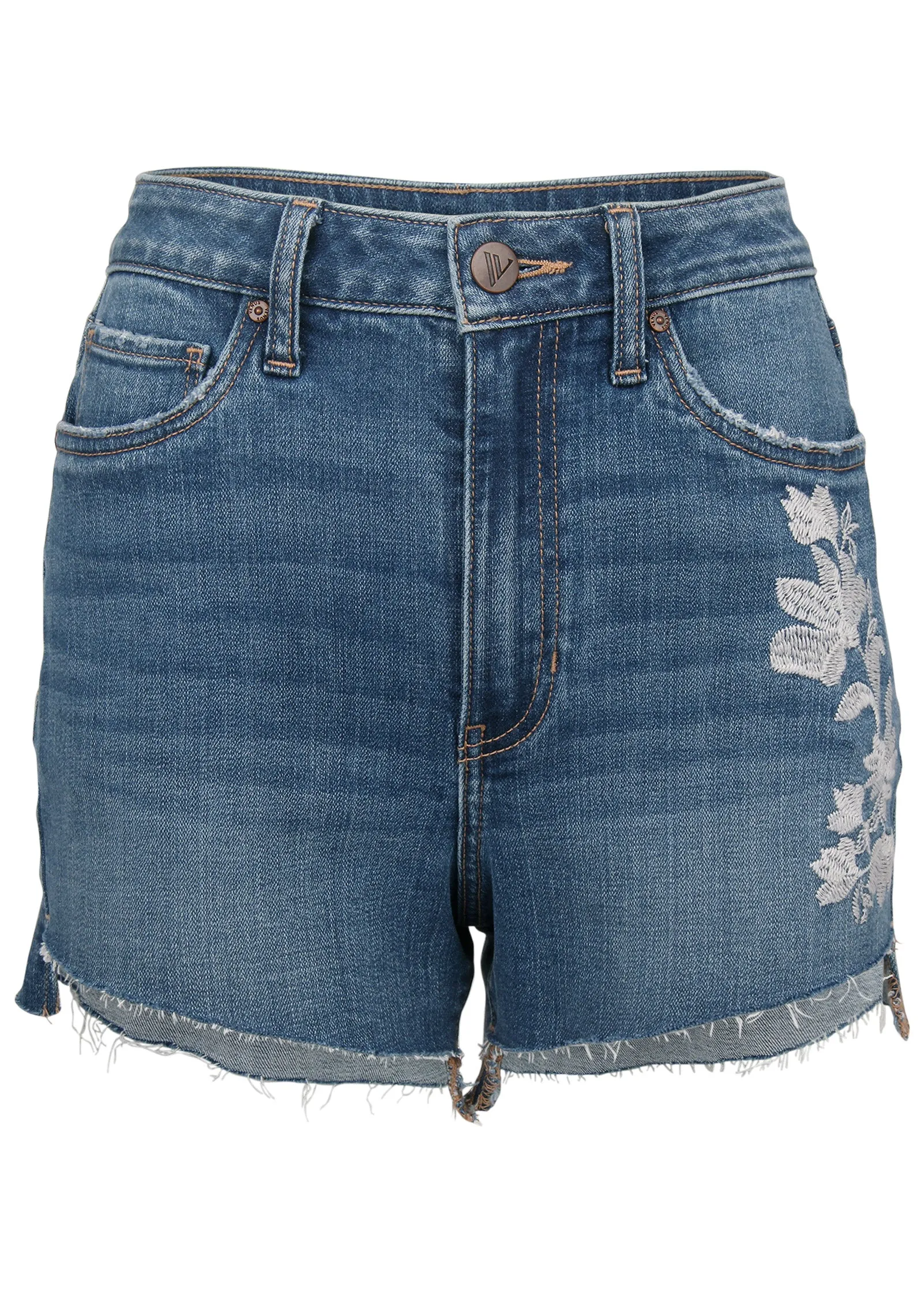 Step Hem Embroidered Short - Medium Wash