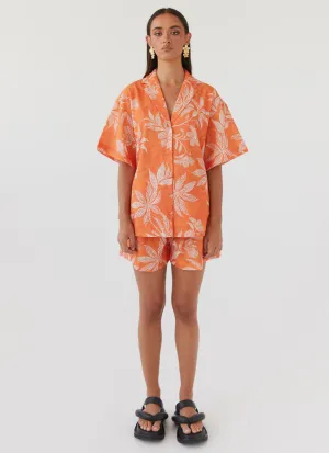 Sweet Relief Oversized Linen Shirt - Tropic Sunset