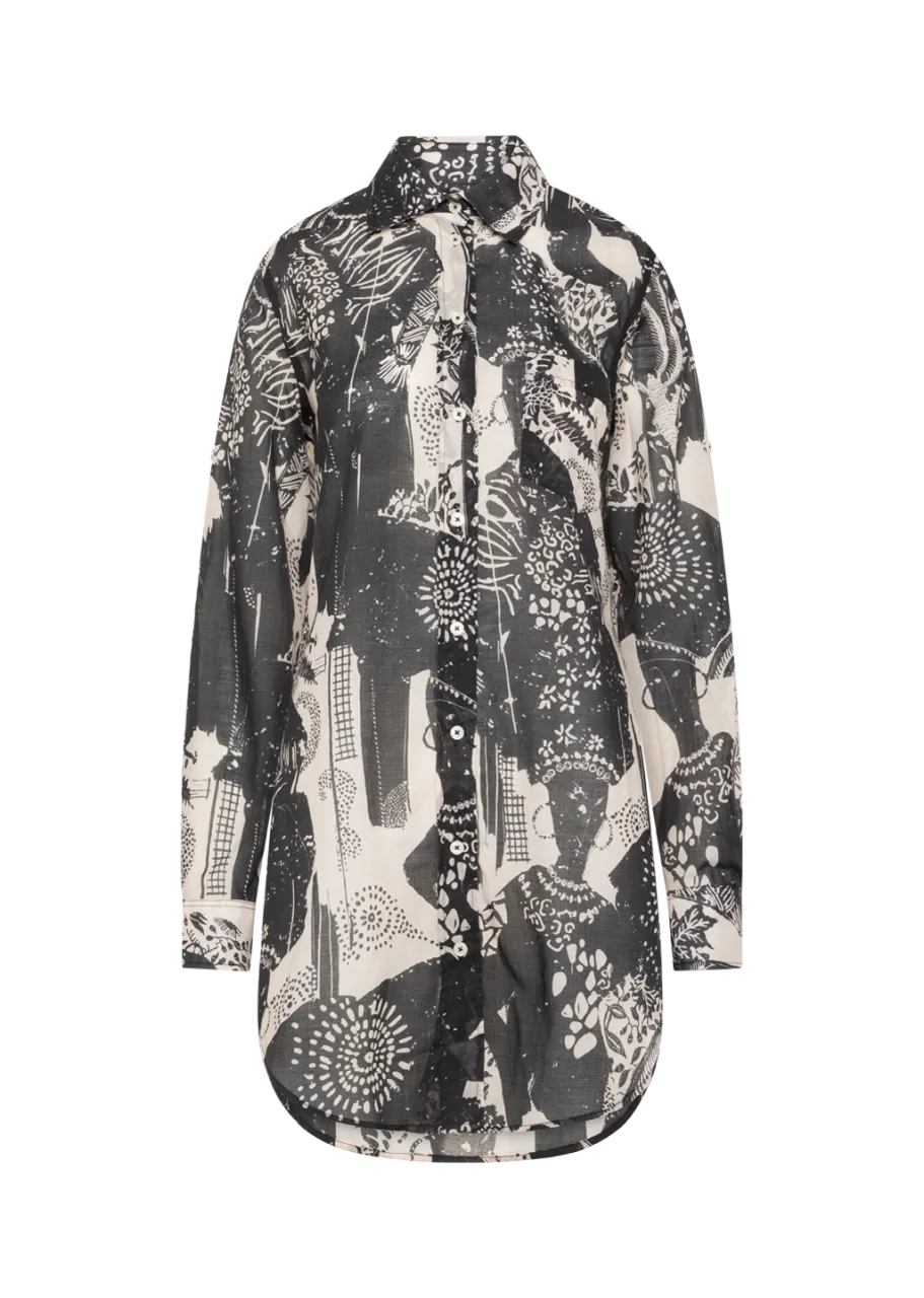 TAYA Long Blouse in Black/White Print