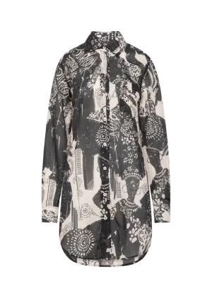 TAYA Long Blouse in Black/White Print