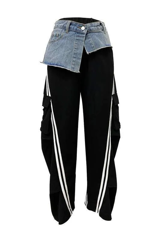 Two tone denim straight leg pants