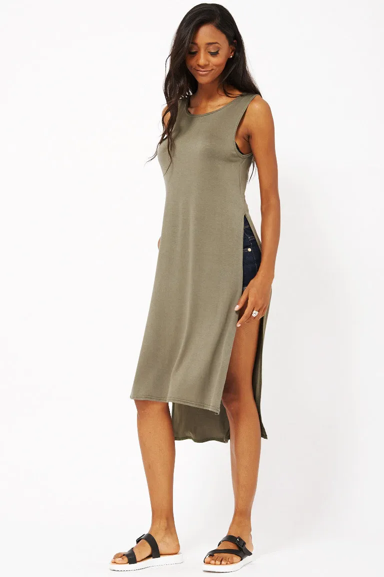 Vest Style Tunic Dress with Double Side Slit