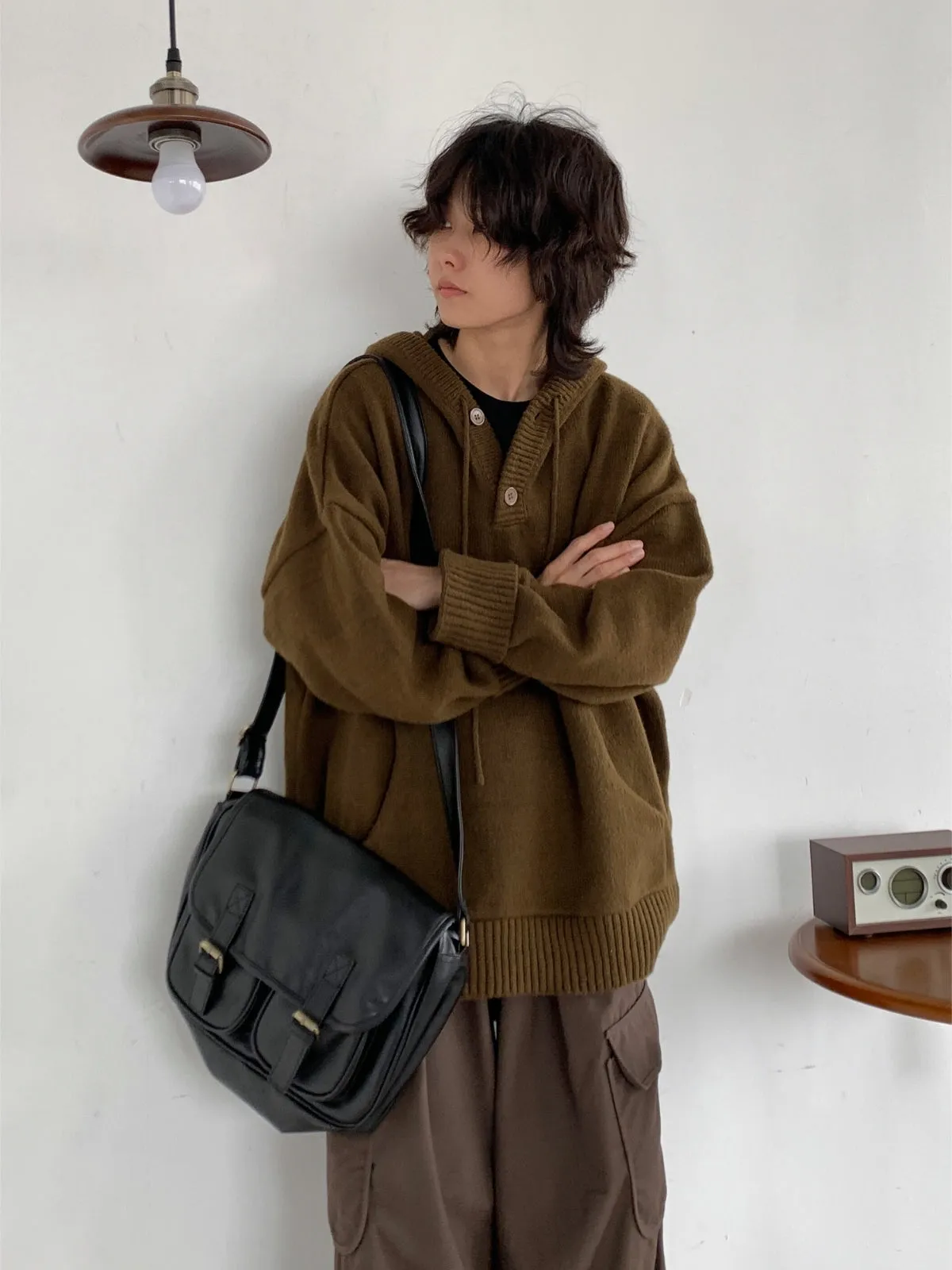 WLS Japanese Retro Loose Knitted Hoodie