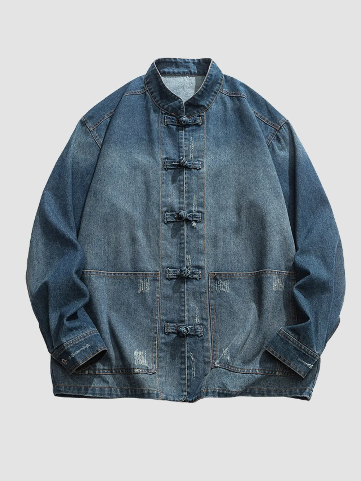 WLS Retro Chinese Button Denim Jacket