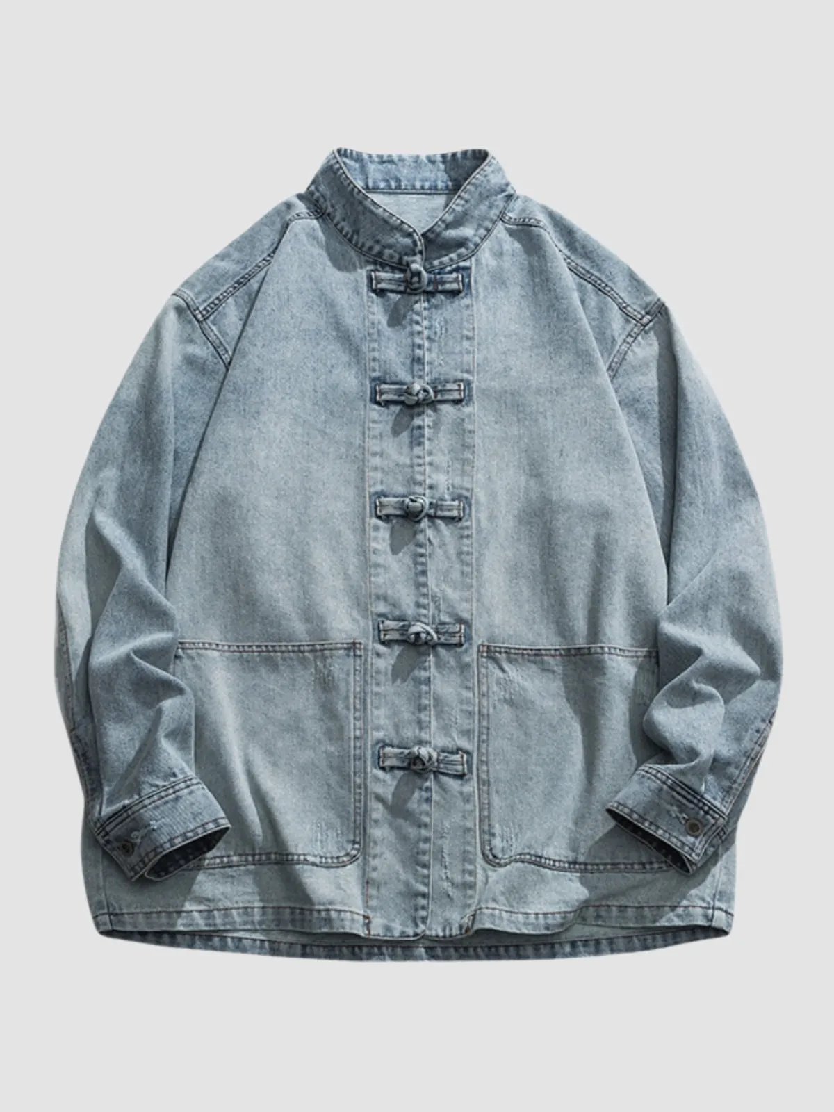 WLS Retro Chinese Button Denim Jacket