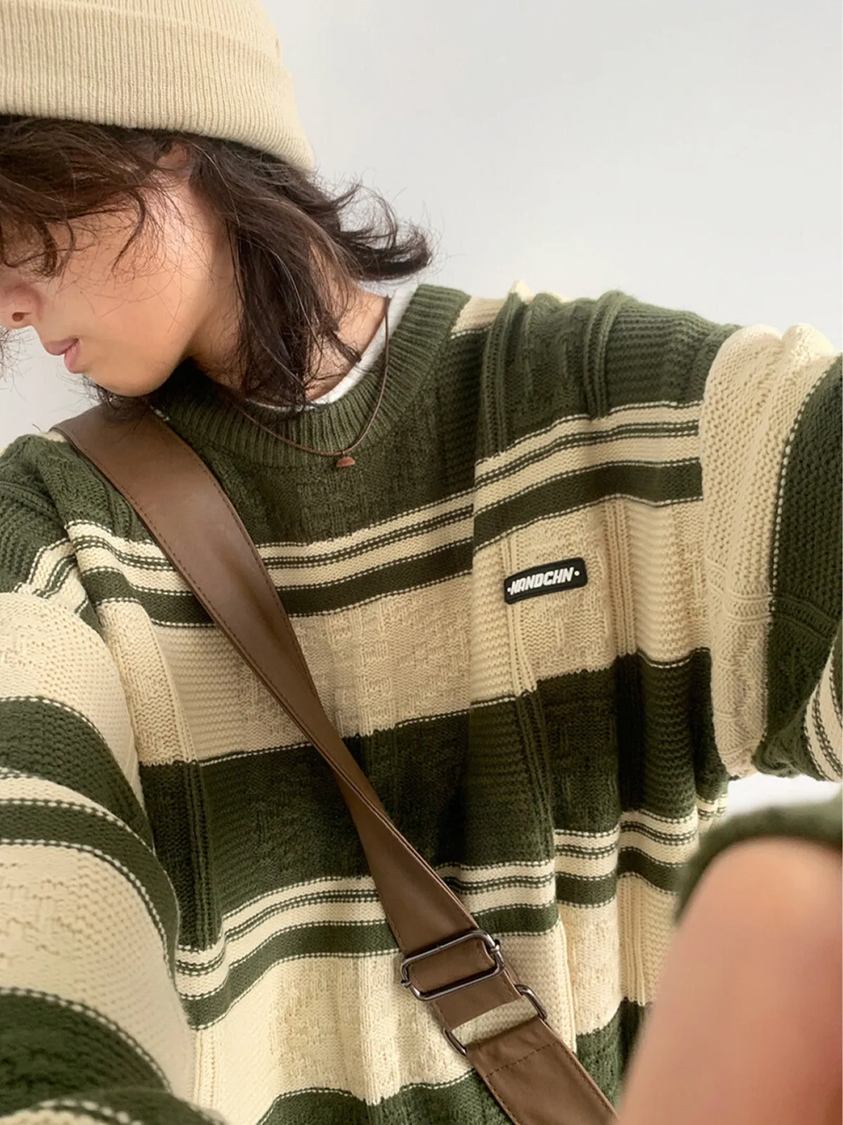 WLS Retro Lazy Striped Knitted Sweater